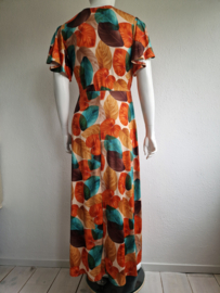 Vintage Chic maxi dress Freya. Maat 16, Oranje/bladprint.