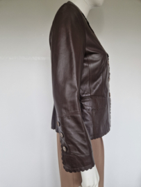 Delmod blazer met schulprandjes | Maat 38 | Bruin/leer |