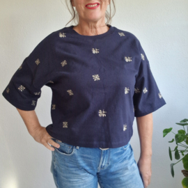 Summum Boxy sweat met pailletten | Maat M | Blauw |