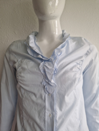 Purdey blouse met roezels. Maat 38, Lichtblauw.