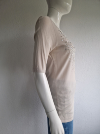 Claudia Sträter top met V-hals. Maat 40, Beige/lovers.