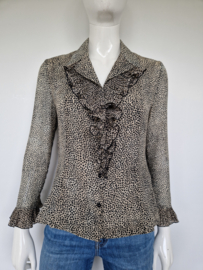 Weill blouse met roezels. Maat 42, Beige/stippenprint.