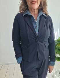 Studio Anneloes hybride blazer met denim inzet. Maat M. Blauw.
