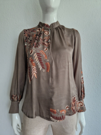 Summum blouse top. Maat 34,Olijfgroen/print.