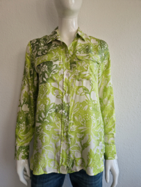 Caliban blouse. Maat 42, Crème/groentinten/zijde.