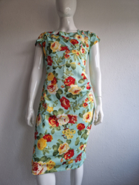 Vintage Chic jurk. Maat 18, Turquoise/bloemenprint.