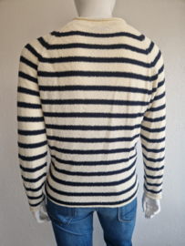 Purdey trui. Maat XL. Crème/blauw gestreept.