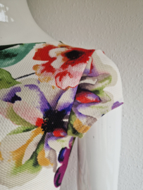 Vintage chic jurk. Maat 16, Crème/bloemenprint.