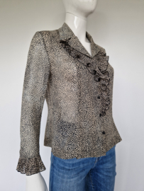 Weill blouse met roezels. Maat 42, Beige/stippenprint.