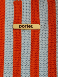 Porter schoudertas. Oranje/lichtblauw gestreept.
