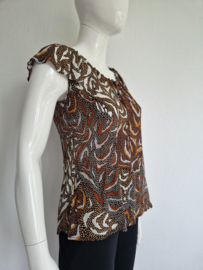 Summum Woman top. Maat 34. Bruin/oranje/print.