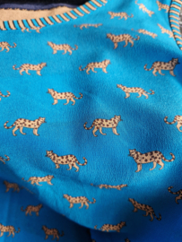 Marc Cain top. Maat 5. Blauw/rood/zijde.