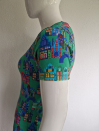 Lien & Giel set (rok en top). Maat L. Groen/huisjesprint.
