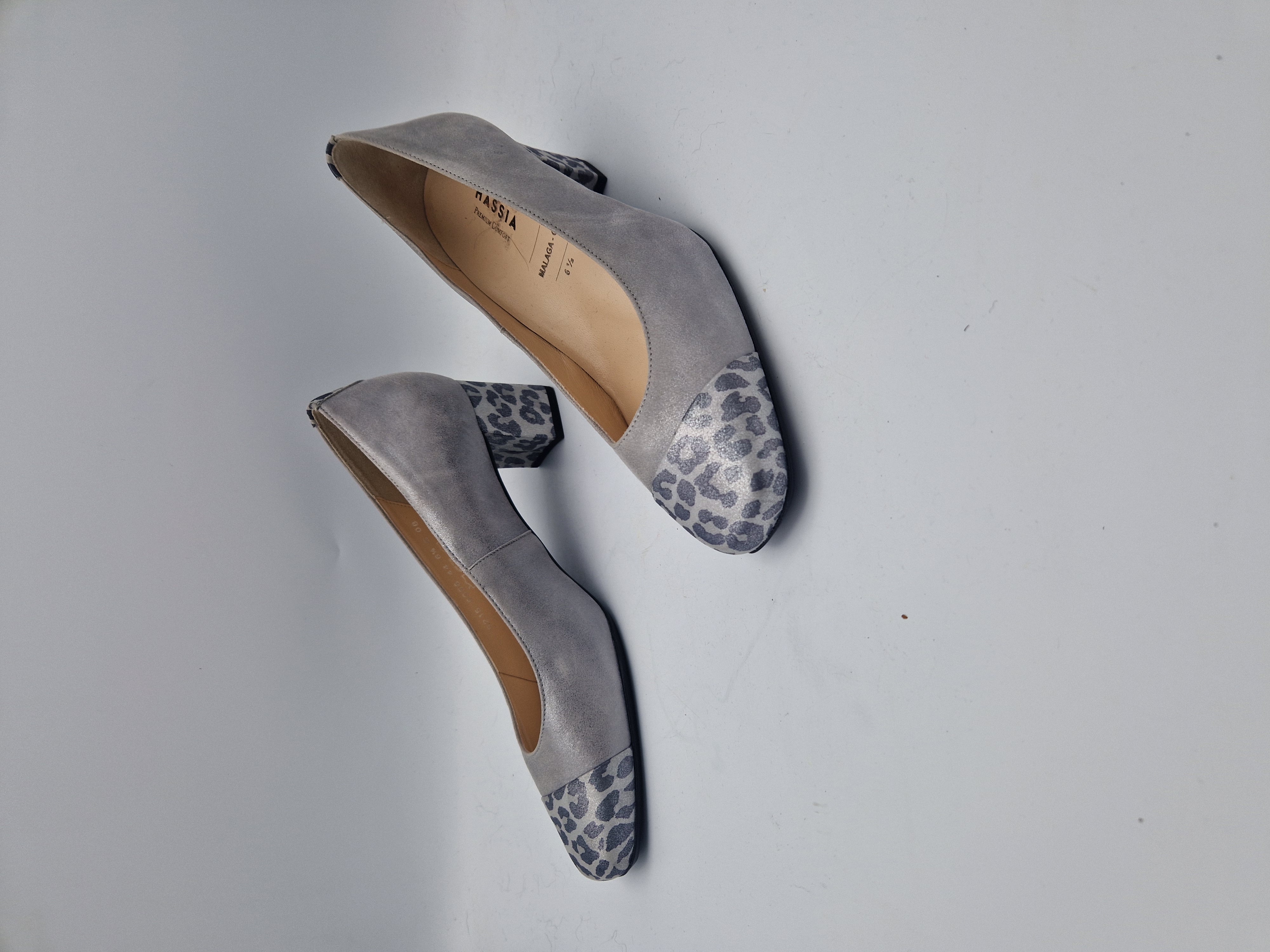 Hassia pumps Malaga. Maat 6,5, Zilver/ dierenprint/leer.