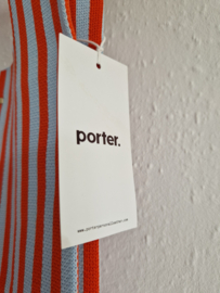 Porter schoudertas. Oranje/lichtblauw gestreept.