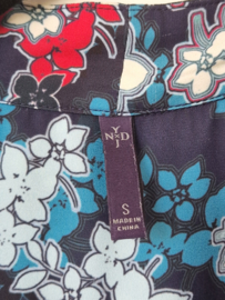 NYDJ blouse top met V-hals. Mt. 38/40. Blauw/print.