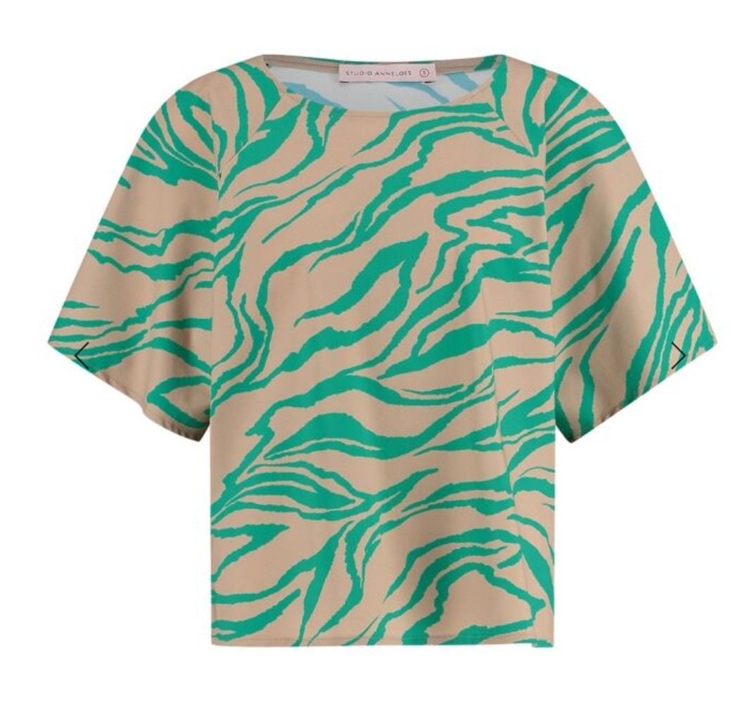 Studio Anneloes Moreen Tiger top. Maat 42, Beige/mintgroen.