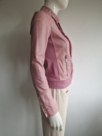 Ginger zachtroze leren jasje met roezels. Maat 34/36.