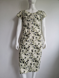 Vintage look jurk. Maat 42, Crème/olijvenprint.