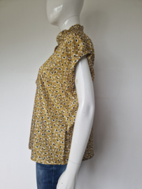 Damsel in a dress blouse top. Maat 42/44, Mosterdgeel/ print.