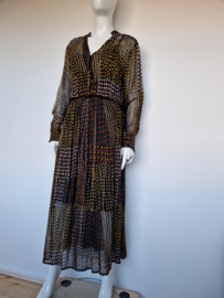 Freequent maxi dress. Mt. L. Zwart/ stippenprint.