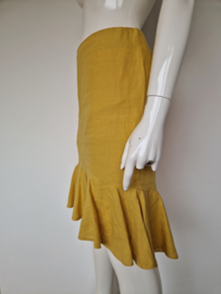 Pauw rok. Maat 3, Mosterdgeel/linnen.