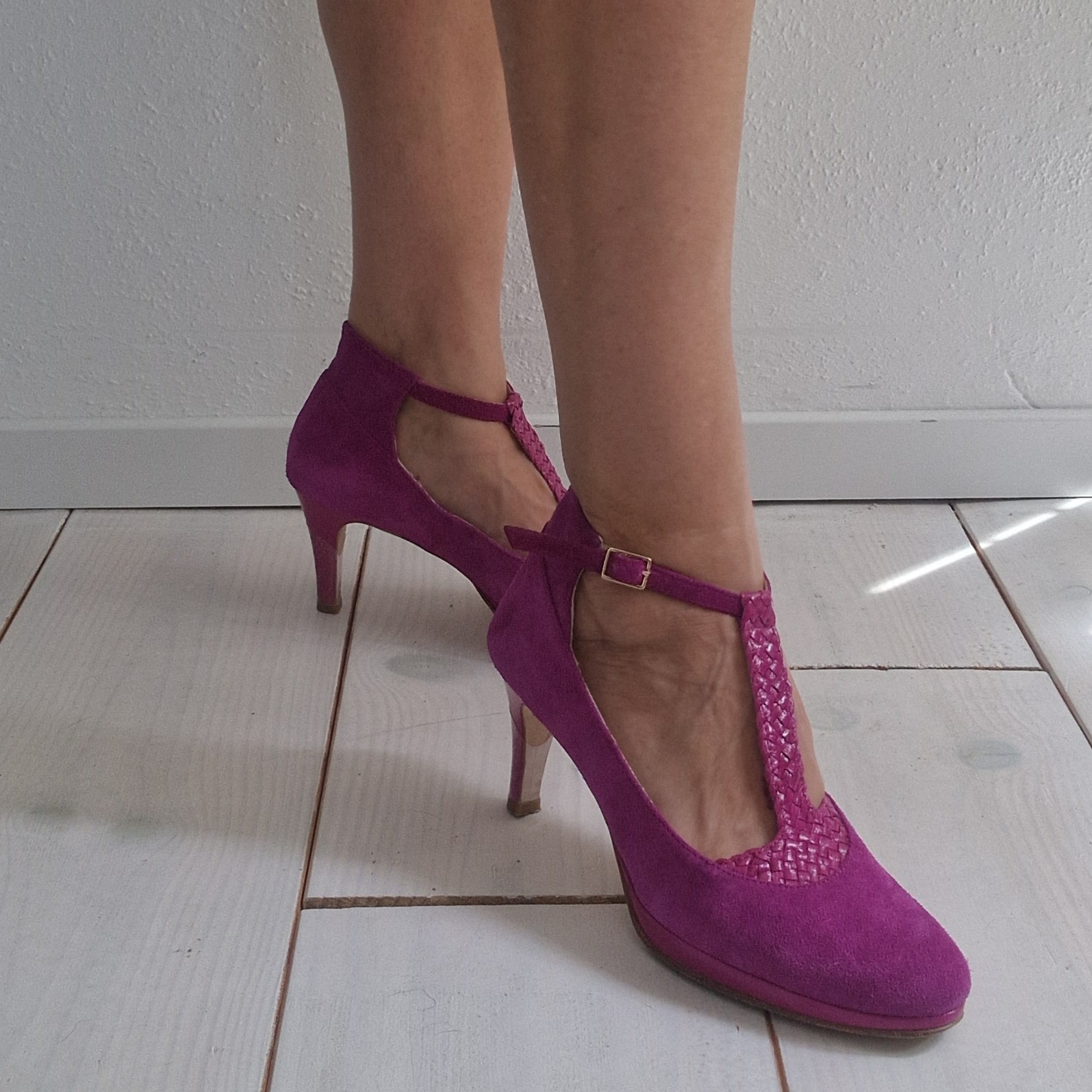 Kop en Staart pumps. Maat 39, Fuchsia/leer.