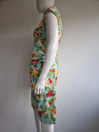 Vintage Chic jurk. Maat 18, Turquoise/bloemenprint.
