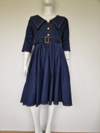 Rock-a-Booty Retro Denim Swing Dress. Maat 42, Blauw