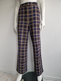 King Louie pantalon met wijde pijpen. Maat 40. Blauw/rood/ruit.