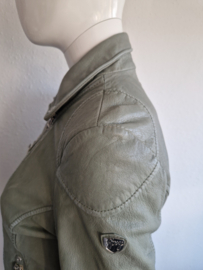 Gipsy biker jasje. Maat 38/40. Zachtgroen/leer.