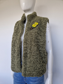 Pom Amsterdam teddy gilet. Maat 40. Olijfgroen.