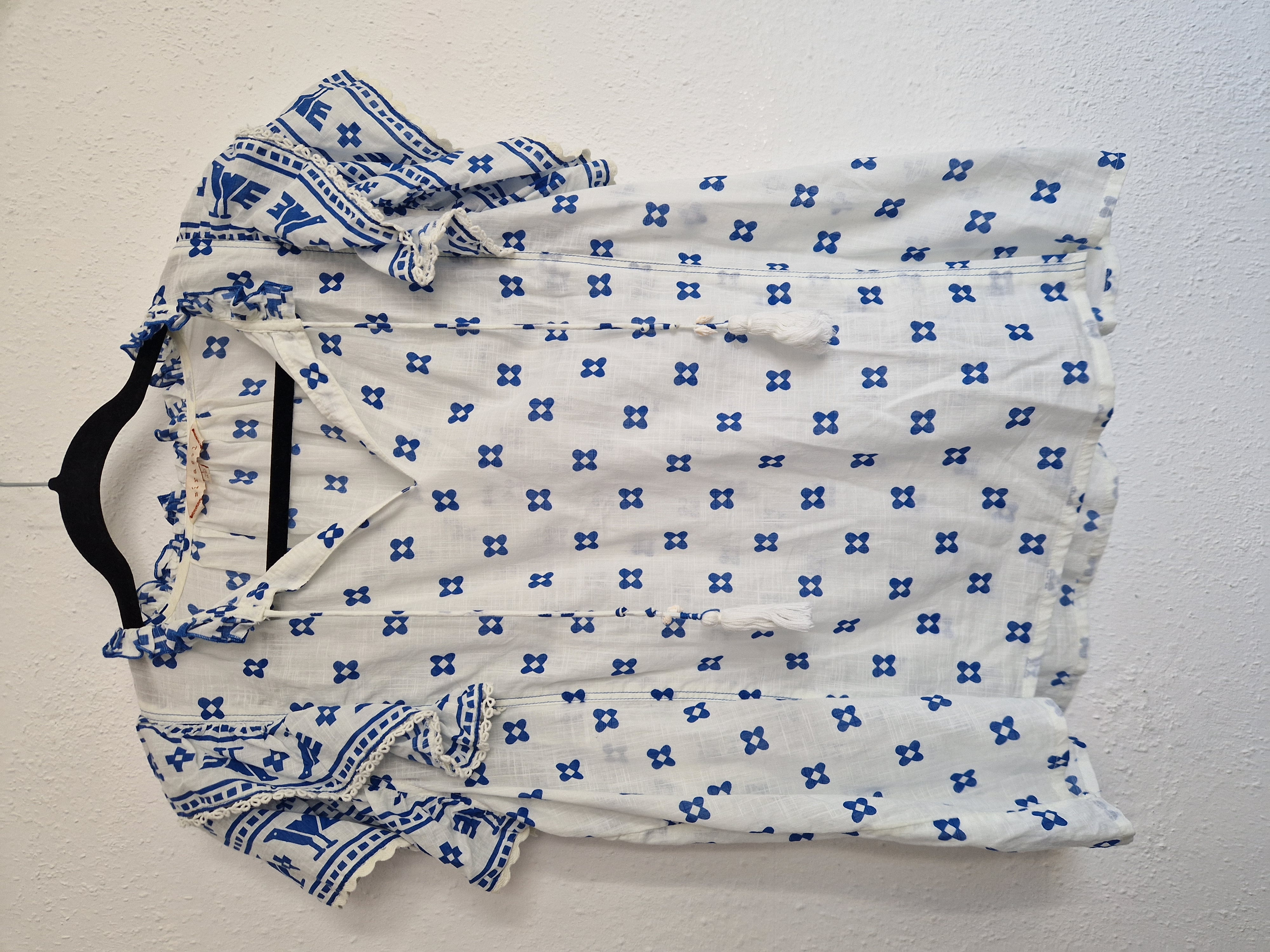 Mirasol blouse top. Maat 40, Wit/blauw.