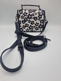 Riani crossbody tas. Leer/textiel/bloemenprint.