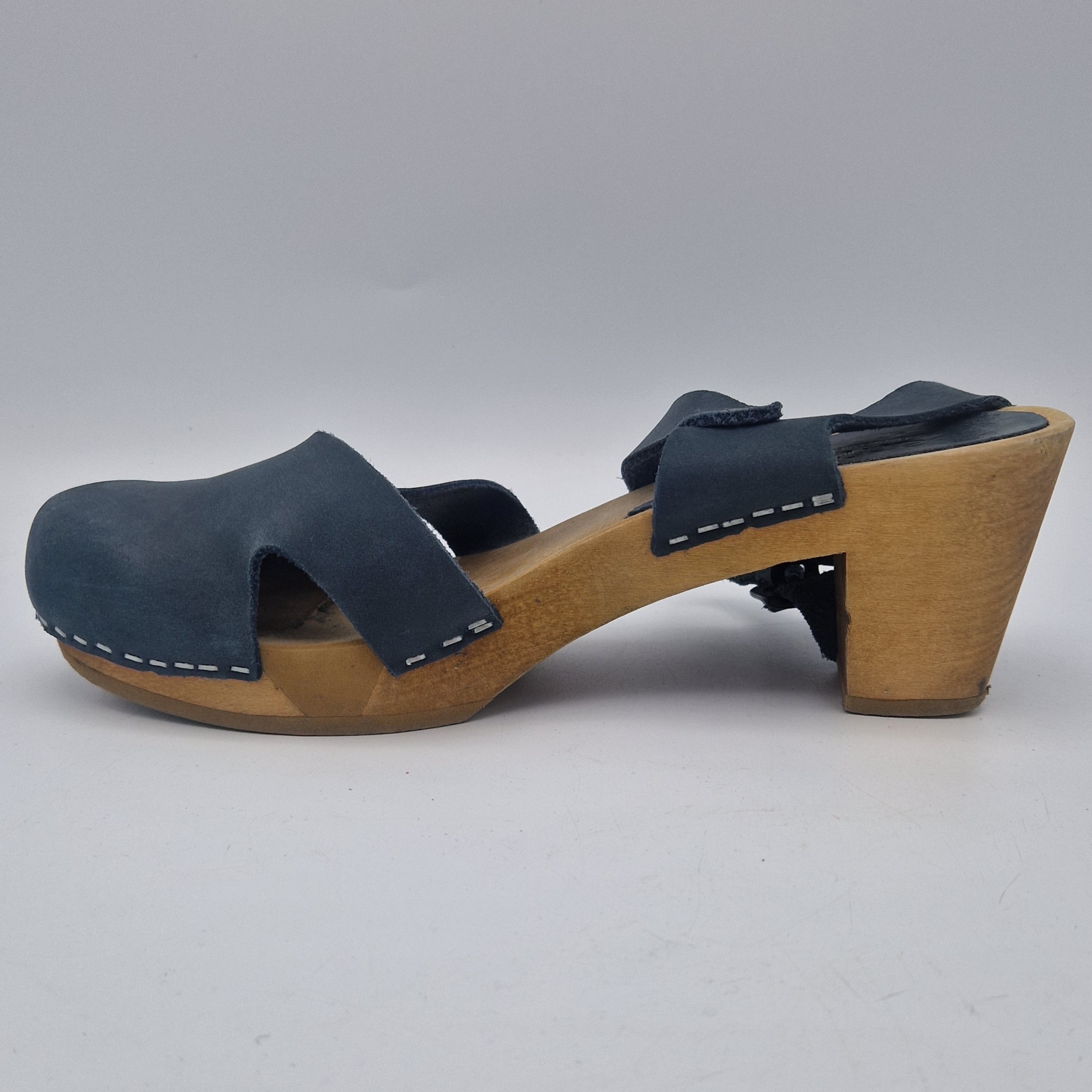 Sanita klompjes Matrix. Maat 38, Blauw/grijs/leer.