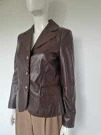 Delmod blazer met schulprandjes | Maat 38 | Bruin/leer |