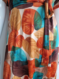 Vintage Chic maxi dress Freya. Maat 16, Oranje/bladprint.