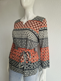 Kyra & Ko blouse top Kaja. Maat 38/40. Oranje/grijs/print.