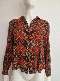 King Louie Maisie blouse Zesty. Maat 40, Roestbruin/ print.