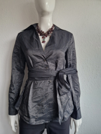 Luisa Cerano blouse met striklint. Maat 38, Antraciet.