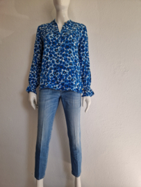 Fabienne Chapot blouse. Maat 38, Wit/blauw/blemenprint.