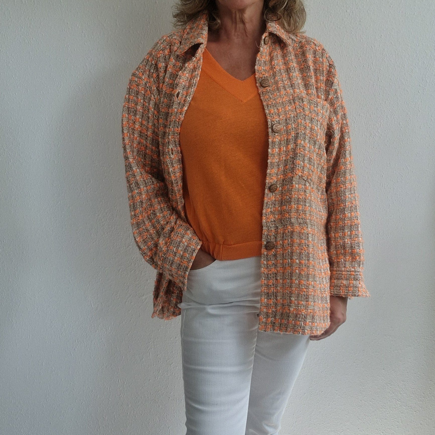 Yaya Women top. Maat M. Oranje/linnenblend