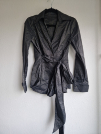 Luisa Cerano blouse met striklint. Maat 38, Antraciet.