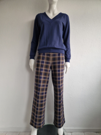 King Louie pantalon met wijde pijpen. Maat 40. Blauw/rood/ruit.