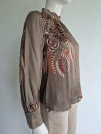 Summum blouse top. Maat 34,Olijfgroen/print.