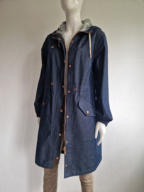 Rainfest Amsterdam denim regenjas. Maat L. Blauw.
