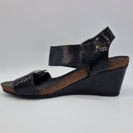 Ca'shott sandalen met sleehak. Mt. 40, Zwart/leer.