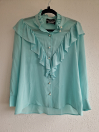 Boutique Moschino ruffle blouse. Maat 36, Aqua.