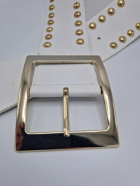 Bergé tailleriem. 80 cm. Wit leer/ gouden studs.