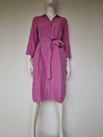 Kyra linnen doorknoopjurk. Maat 36, Roze.